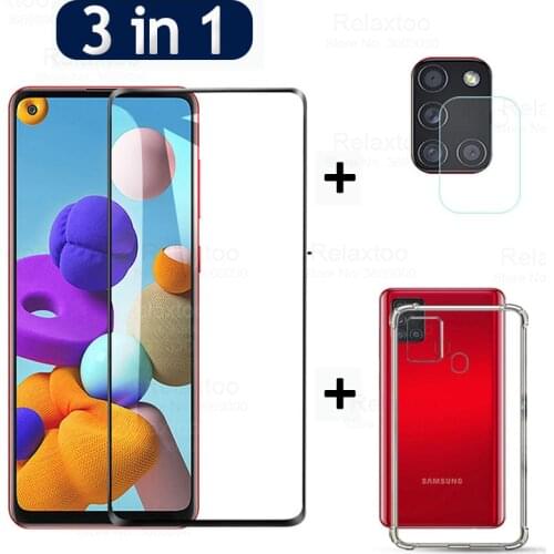 3-in-1 camera glass+airbag case for samsung a21 s soft clear anti-shock phone cases for samsung samsun a21s s a21 21a fundas