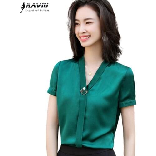 V Neck Shirt Women Short Sleeve 2020 New Summer Fashion Temperament Wild Formal Chiffon Slim Blouses Office Ladies Work Tops