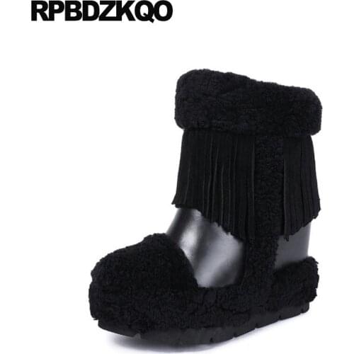 High Heel Women Ankle Boots 2021 Round Toe Fetish Fringe Flatform Quality Booties Beige Platform Black Elevator Extreme Shoes