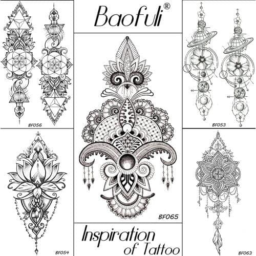 Women Black Mehndi Temporary Tattoo Stickers Henna Flowers Water Transfer Fake Tatoos Body Art Arm Legs Ankle Disposable Tattoo
