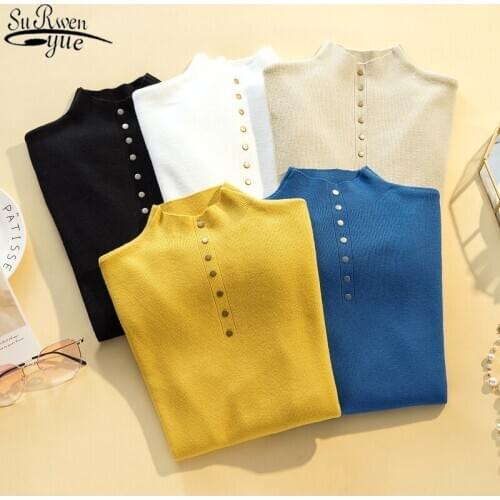 2021 New Autumn and Winter Slim Pullover Women Solid Half Turtleneck Womens Knitwear Plain Long Sleeve Knitwear OL Style 10989