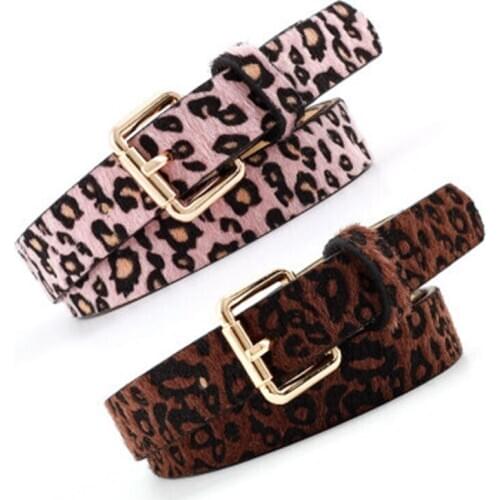 Winter New Fashion pink Leopard Spotted Horsehair Decorative Belt Womens Vintage Wild Pin Buckle Belt