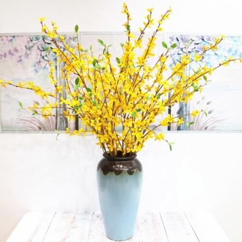 100cm 1pcs Beautiful Artificial Winter Jasmine Plastic Branch With Yellow Flowers Home Decoration