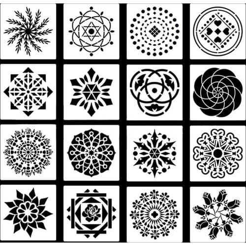 16PCS Mandala Dotting Painting Stencils Templates for DIY Craft Furniture Wood Canvas Rocks Fabrics Wall Art 13x13cm