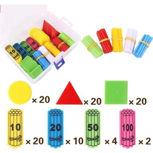 196Pcs/Set Counting Sticks Rod Triangle Square Disc Math Teaching Aids with Box