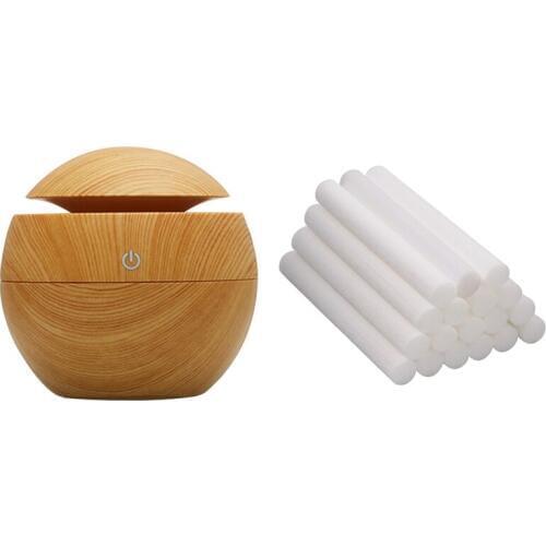 1x USB Aroma Humidifier ESSential Oil Diffuser Ultrasonic Cool Mist Humidifier Light Wood & 10Pcs/Pack Humidifier Filter Replace