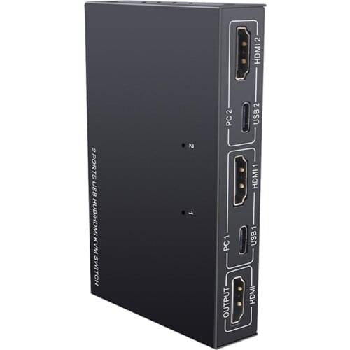 2 In 1 Out HDMI KVM Switch Box Video Display 4K USB Switch Splitter for 2 PC Sharing Keyboard Mouse Printer PUO88