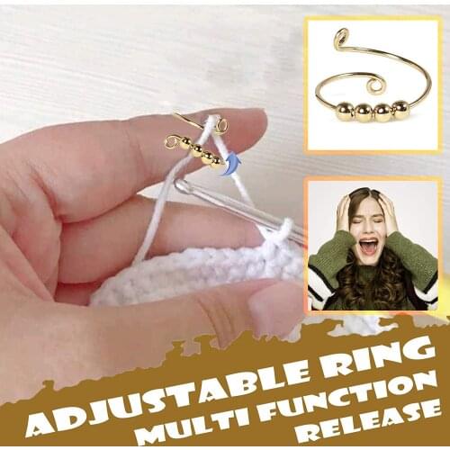3/4PC Knitting Loop Ring Adjustable Ring For DIY Crafts Crochet Open Finger Loop Rings Thimble Yarn Guides Knitted Ring Tools
