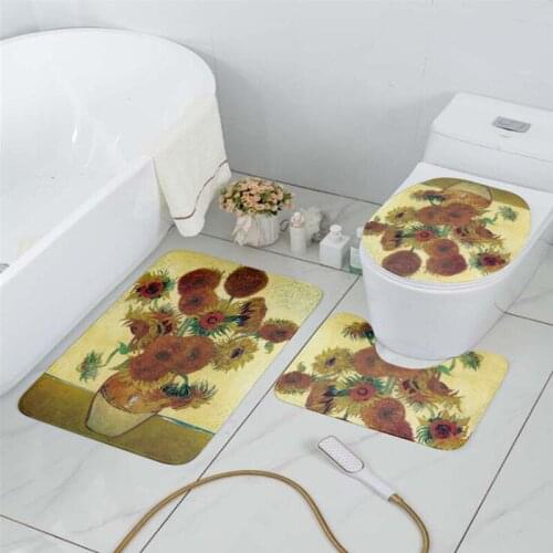 3 PCS Toilet Mat Set Bathroom Non-Slip Absorbent Floor Mat Famous Oil Painting Retro Art Entrance Doormat Shower Decoration Rug