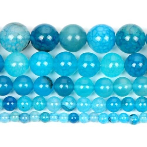 4-12mm Natural Stone Beads Round Smooth Blue Agates Stone Loose Beads For Jewelry Making DIY Charm Bracelet Necklace Handmade
