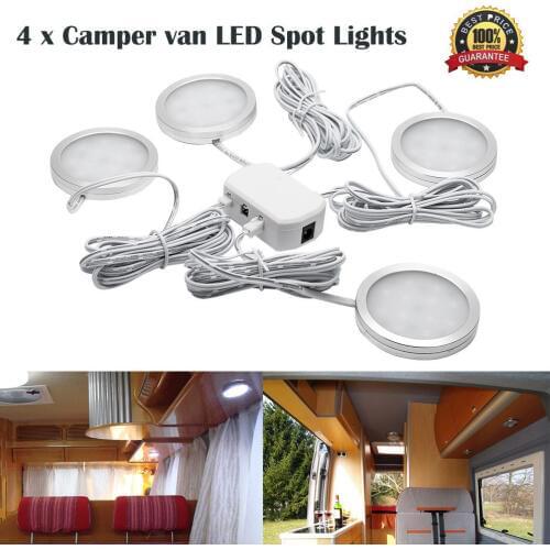4pcs 12V Interior White LED Spot Lights 2.5W For VW T4 T5 Camper Van Caravan Motorhome White Lights 6500K