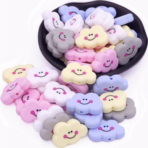 Cloud Silicone Beads 5pc Cartoon Cloud Smiley Face Teething Beads for DIY Baby Chew Necklace Pacifier Toy Newest Baby Teether