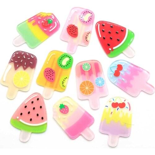 50/100pcs Cute Fruit Ice Cream Planar Acrylic Resin Flat Back Cabochon Embellishments For Scrapbooking Diy Accessories Jewelry