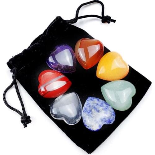 7Chakra Natural Amethyst Gem Agate Peach Heart Love Healing Yoga Meditation Energy Stone