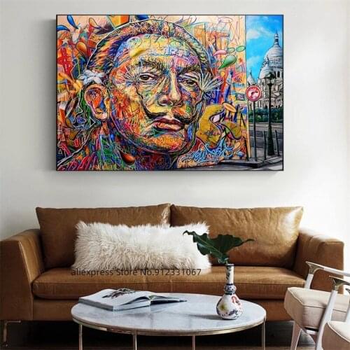 Abstract Graffiti Street Art portrait Canvas Print Painting Salvador Dali Wall Picture Modern Living Room Home Decoration Poster