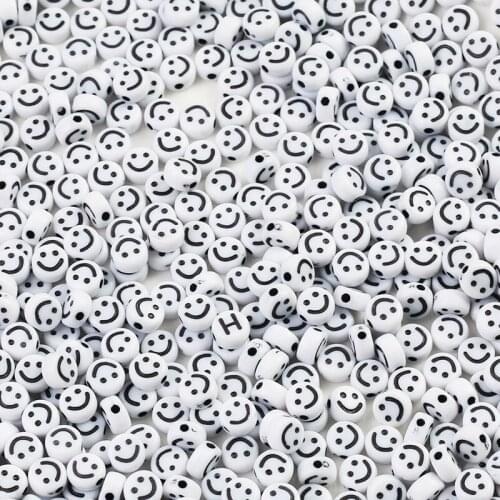 Letter Acrylic Beads White Black Smile Round Flat Alphabet Loose Spacer Beads For Jewelry Making Handmade DIY Bracelet Necklace