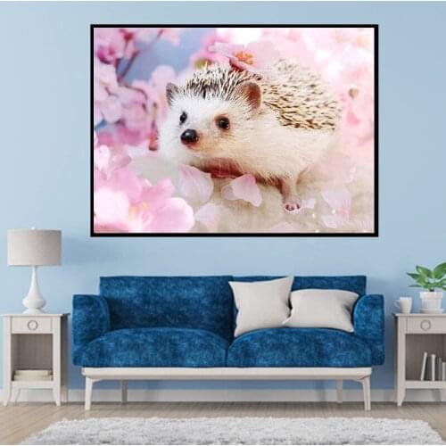 DIY Square Rhinestone Diamond Painting 5D Hedgehog Animal Diamond Embroidered Landscape Mosaic Home Decoration Childrens Gift