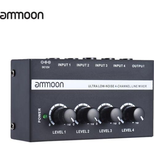 Ammoon MX400 Ultra-compact Low Noise 4 Channels Line Mono Audio Mixer with Power Adapter