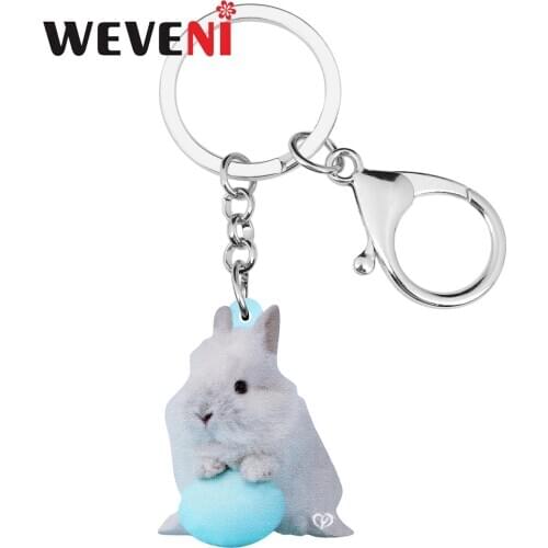 WEVENI Acrylic White Easter Eggs Hare Rabbit Bunny Keychains Keyring Pet Animal Key Chain Jewelry For Women Girls Festival Gifts