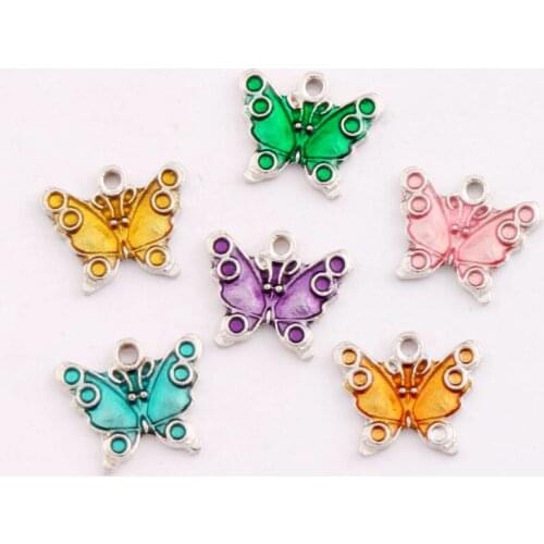 Spacer Enamel Butterfly Animal Beads Pendants Alloy Handmade Jewelry DIY L1560 14.1x16.6MM 25pcs 6Colors Zinc Alloy