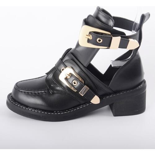 Black White Snakskin Printed PU leather designer platform boots women cut out gold buckle Ankle Boots slip on Female Bota short