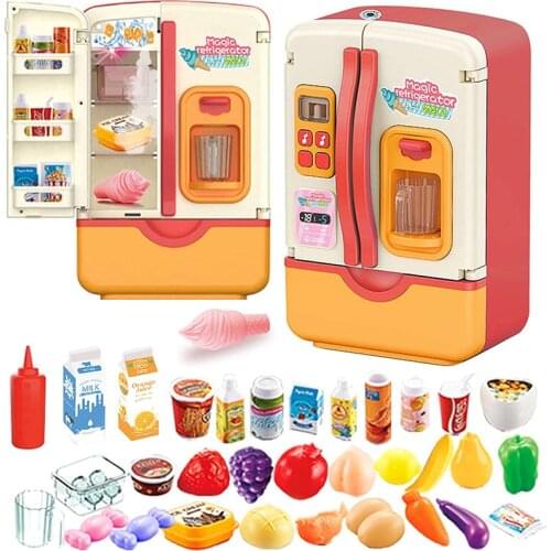 Children Pretend Play Toys Simulation Double Refrigerator Spray Refrigerator Educational Mini Kitchen Toys Role Playing Toy