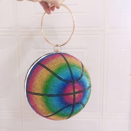 Gradient Rhinestone Basketball Shape Bag Women New Designer Evening Bag Clutch Dinner Purse Handbag Shoulder Crossbody Bags