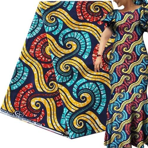 Print cotton wax African real cotton print fabric new design luxury tissu wax african blue gold red wax 6 yard waxs fabrics