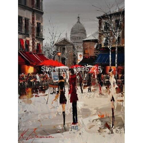 Couples oil painting wall art canvas lovers hold unbrella walk on street wall pictures for bedroom handpainted home decoration