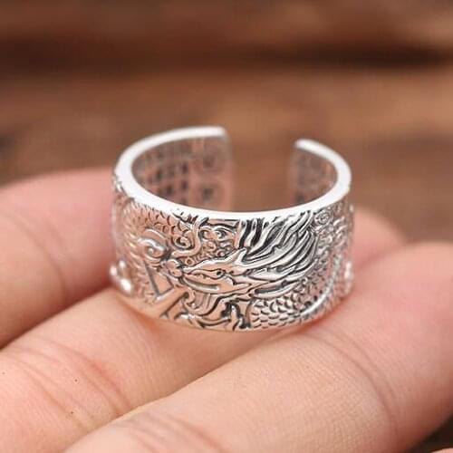 990 Silver Dragon Ring Pure Silver Dragon Ring Real Silver Good Luck Dragon Symbol Ring Adjustable Fengshui Lucky Jewelry