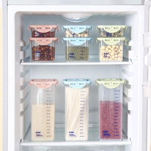 Square Grain Storage Tank Snap-On Moisture-Proof Plastice Box Kitchen Storage Desktop OrganizerHousehold Transparent Containers