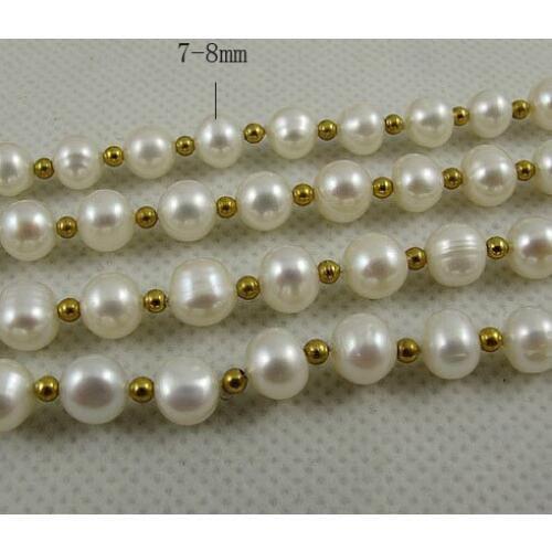Unique Pearls jewellery Store,Natural Color White Freshwater Pearl 3mm Gold Beads Necklace,150cm Long Pearl Jewellery