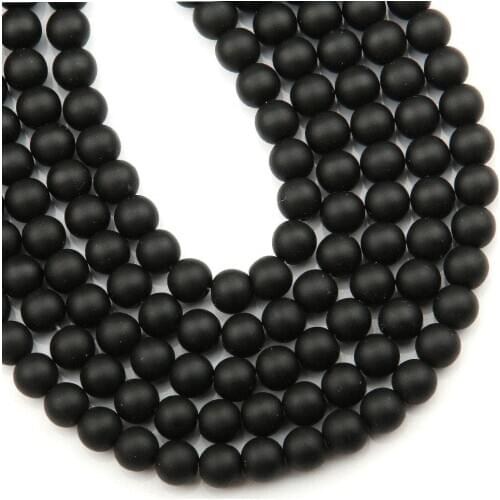 Matte Black Glass Stone Head Round Loose Beads For Jewelry Making 15" 4/6/8/10 mm Pick Size DIY Bracelet Necklace