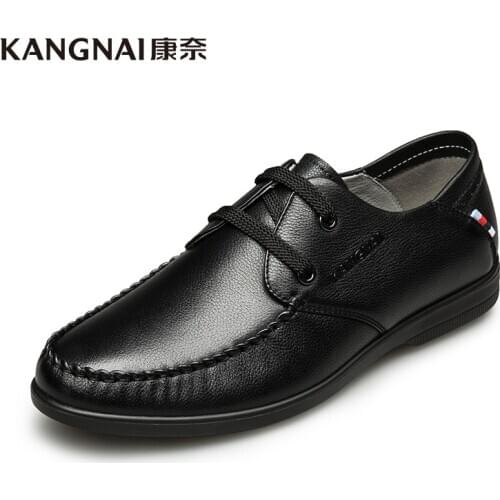 KANGNAI Womens Business Casual Shoes Cow Leather Flats Shoes Slip-On Lightweight