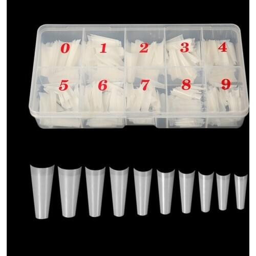 False Nail Art Tips Acrylic UV Gel Nail Polish Manicure 500pcs/box 10 Size Natural Transparent French Coffin Tips