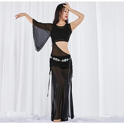 New Belly Dance Clothes Girls Class Wear Long Skirt Elastic Outfit Milk Fabric One Shoulder Dresses for Bellydance