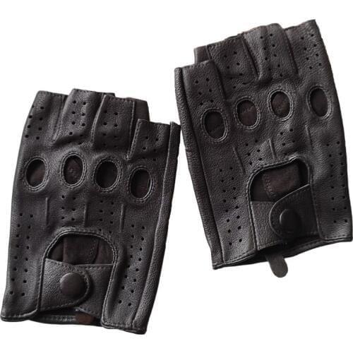 Spring Mens Genuine Leather Gloves Driving Unlined 100% Goatskin Half Fingerless Gloves Fingerless Fitness Gloves Free Shipping