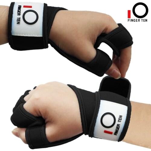 Fitness Exercise Gym Sports Outdoors Full Finger Gloves Pair Body Building Weight Lifting Gloves with Belt Straps Wrist Black