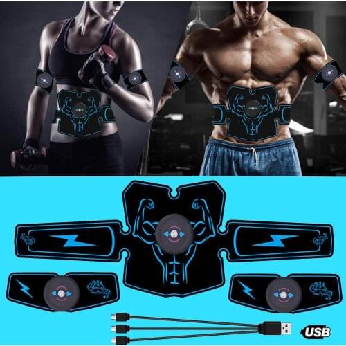 Rechargeable EMS Abdominal Muscle Stimulator Trainer ABS Electrostimulation Fitness Massager Gym Arm Abdomen Muscular Exercise