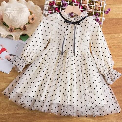 Girls Spring Winter Dresses Kids Princess Elegant Party Tutu Polka Dot Clothes Children Wedding Birthday Long Sleeve Vestidos