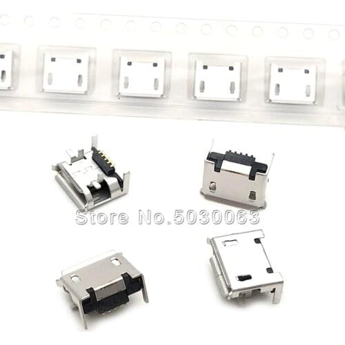 50pcs/lot Flat socket Curling micro USB 5P 4 feet plugboard Mike USB socket brand new