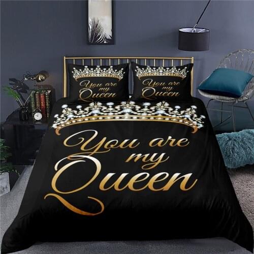 Luxury 3D King and Queen Print 2/3Pcs Couple Bedding Set Comfortable Duvet Cover Pillowcase Home Textile Single EU/US/AU Size