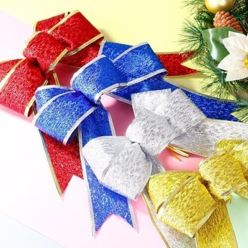 Handmade Christmas bow ribbon bright flashing large ribbon does not drop powder bow Christmas decoration supplies