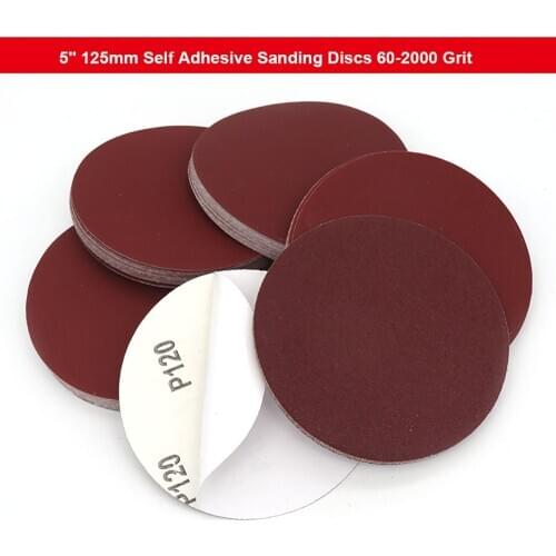 5 Inch 125mm Self Adhesive Sanding Discs Red Aluminum Oxide Sandpaper Glue-lined Round Backing Pads 60-2000 Grit