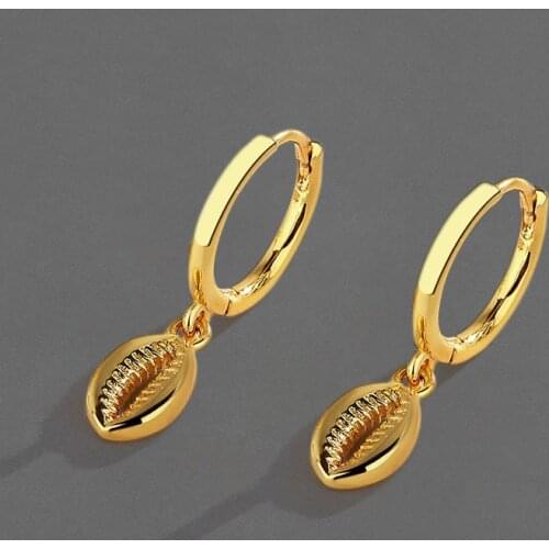 Binmonray 925 Sterling Silver Metal Shell Conch Drop Hoop Earrings Women Fashion Original Beach Earring Jewelry Accessories Gift