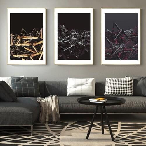 Modern Abstract Geometric Picture Wall Art Canvas Painting Golden Nordic Posters and Prints Wall Pictures Decor for Living Room