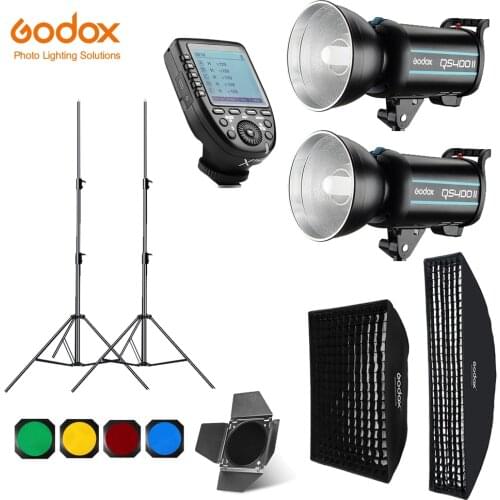 Godox QS400II 2x 400Ws Photo Studio Flash Lighting,XPRO Trigger,Softbox,280cm Light Stand,Barn Door,Flash built-in Receivers