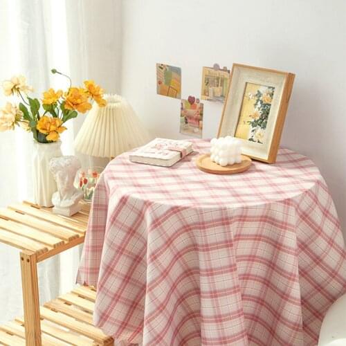 W&G Ins Plaid Tablecloth 150cm Kawaii Student Dormitory Desk Mat Bedroom Japanese Girl Heart Simple Desktop Placemat Table Cloth