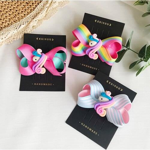 Sweet Candy Color Rainbow Unicorn Hair Bows Clips Stripes Hair Clips for Girls Princess School Party Hair Pin Hair Accessories