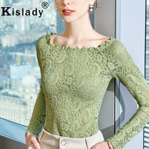 2020 Spring Fall Womens Sexy Lace Slash Neck Hollow Out Gothic Shirt Tops OL Harajuku Elegant Shirt Korean Fashion Slim Clothes